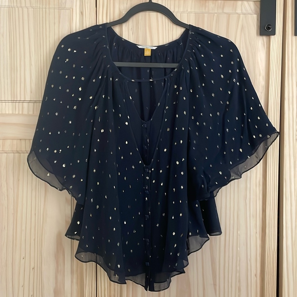 Navy and Metallic gold flounce top